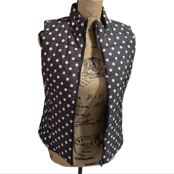 LOFT Moss Green and White Polka Dot Quilted Vest WOMEN'S Size XS - Picture 2 of 7